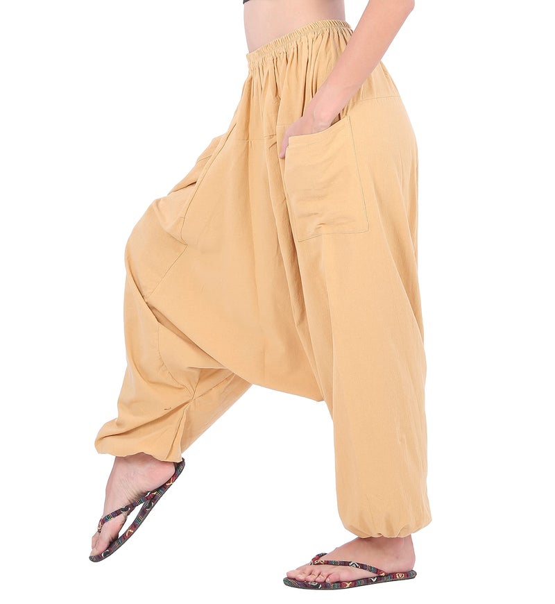 CandyHusky Women Cotton Harem Pants Casual Elastic Waist Boho Pants ComfortSoft - Khaki - Image 3